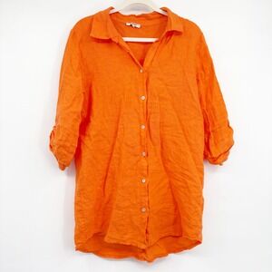 Rosemarine Womens Orange 100% Linen Made in Italy Coastal Lagenlook Shirt Size L